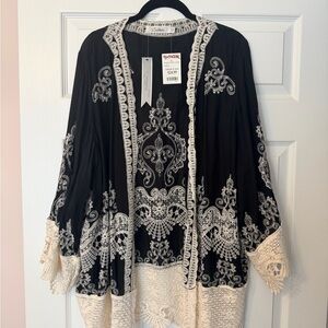 Crochet Black and Cream Embroidered Women's Jacket